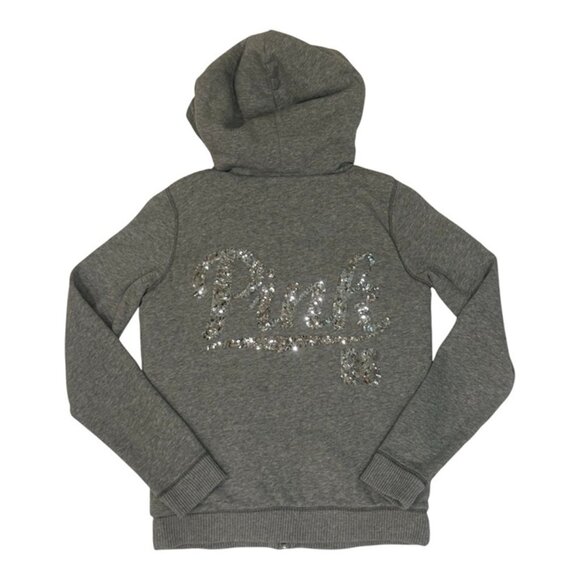 PINK Victoria's Secret Faux Fur Blinged out Full Zip Hoodie, RARE, XS, Grey, EUC - Picture 6 of 10